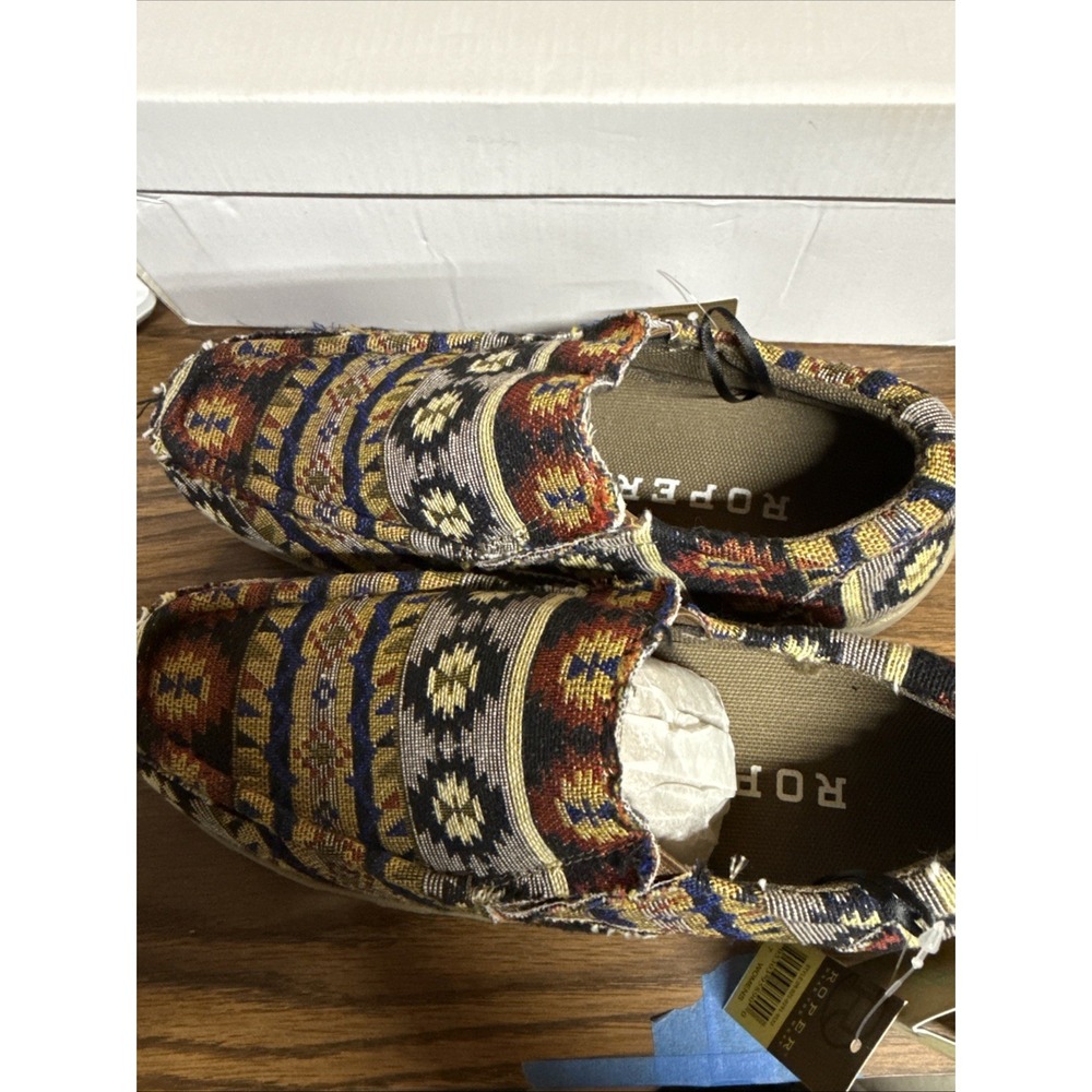 Roper Jackie Blue Women's 7 Aztec Southwestern Print Slip On Driving Moc NIB - Picture 6 of 9